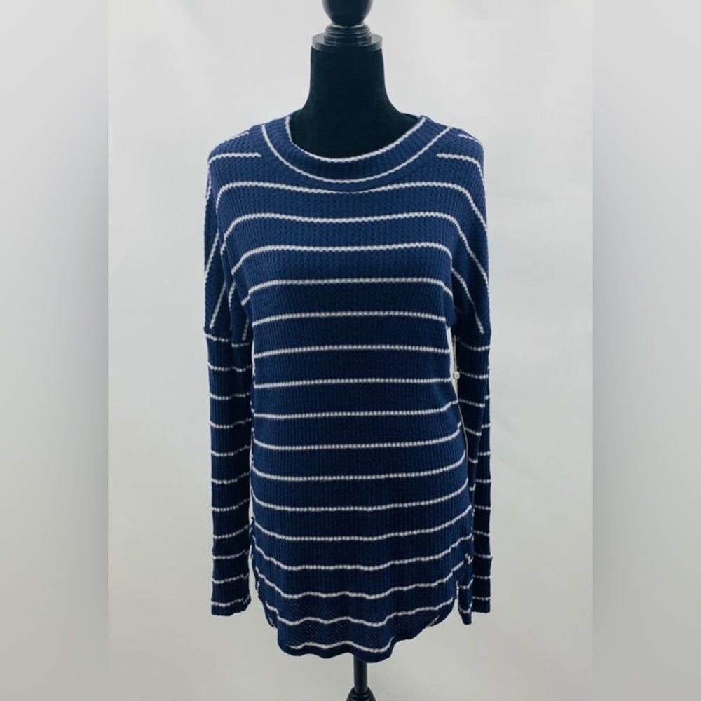 Caslon Lillie Blue White Striped Thermal Tee